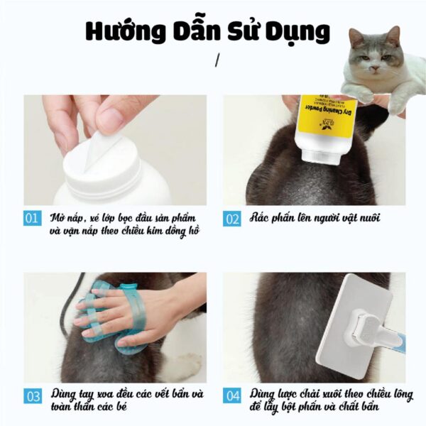 Bột Tắm Khô Chó Mèo Làm Sạch, Khửi Khuẩn, Sữa tắm bột khô 260g